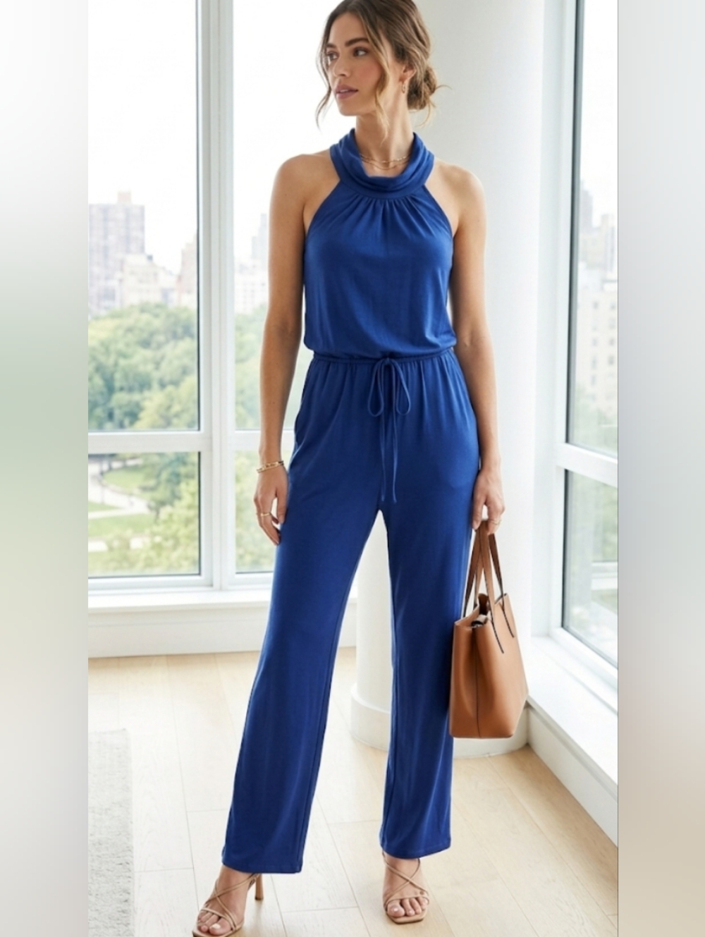 Enfocus Studio Sleeveless Halter Jumpsuit in Royal Blue